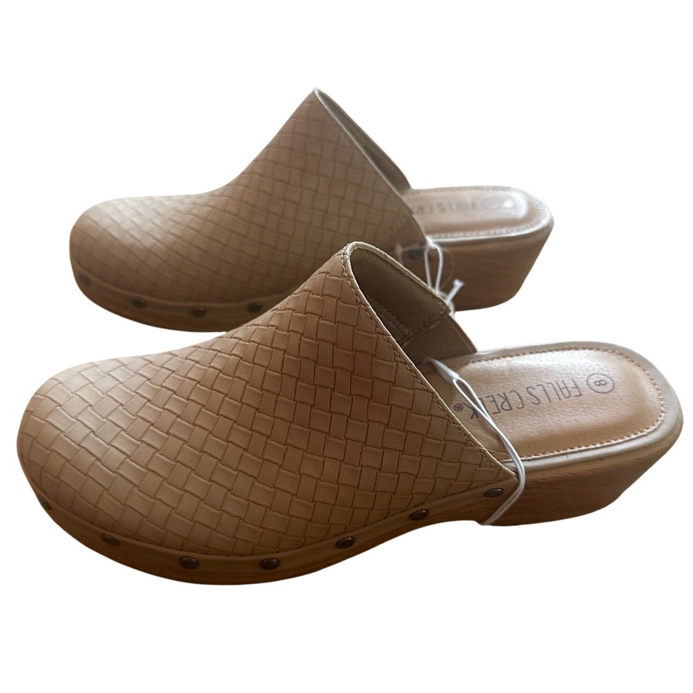 Falls Creek Willa Tan Woven Clog Mules Studded Platform Shoes Womens 8 NWT‎